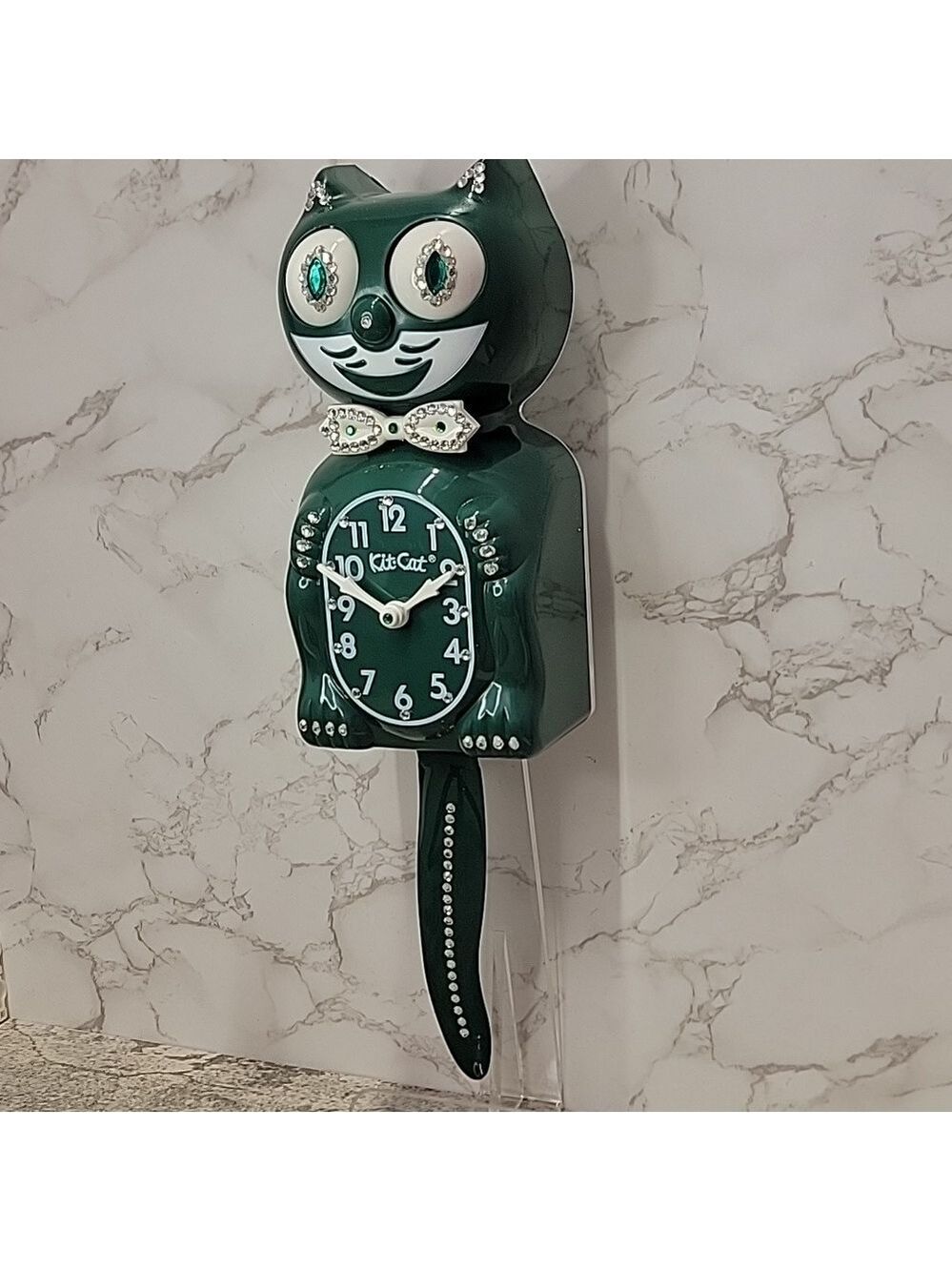 Vintage Ivy Green Jeweled Kit Cat Klock Clock SUPER RARE NOS - Picture 8 of 8